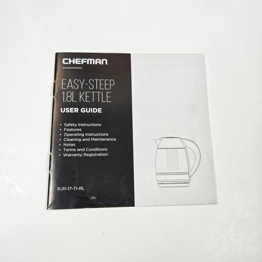 Chefman Easy-Steep 1.8L Electric Kettle Glass Stainless Steel RJ11-17-TI-WM NEW